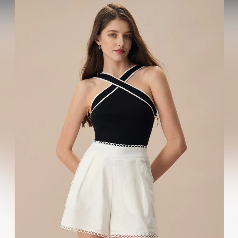 NWT Black Contrast Knit Tank Top